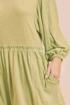 Aemi + Co Frill Round Neck Long Sleeve Romper with Pockets