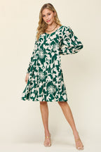 Double Take Full Size Printed Ruffle Hem Dress with Pocket Stylish & Functional Women Dress