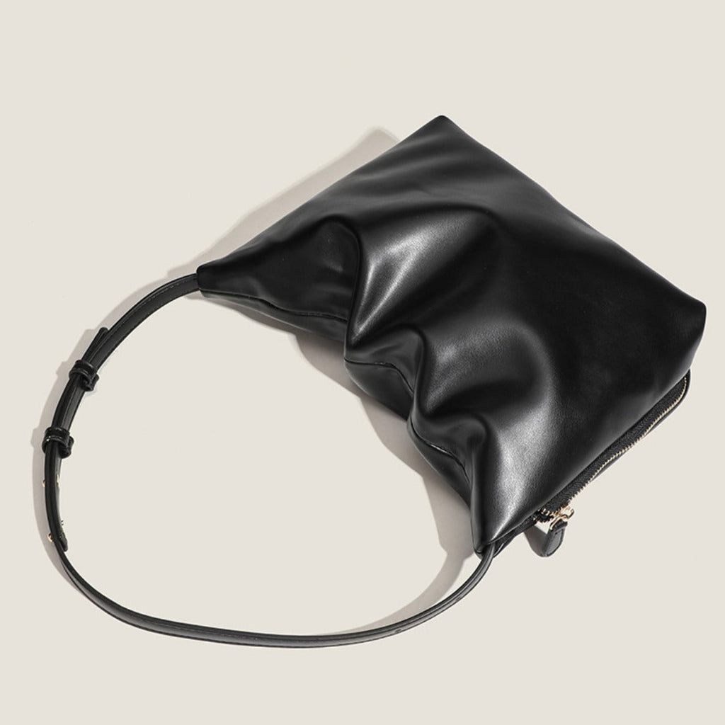 Simple soft leather pleated armpit bag, women's design side zipper solid color shoulder bag, hobo bag for women - SJB-DIAMOND ELITES