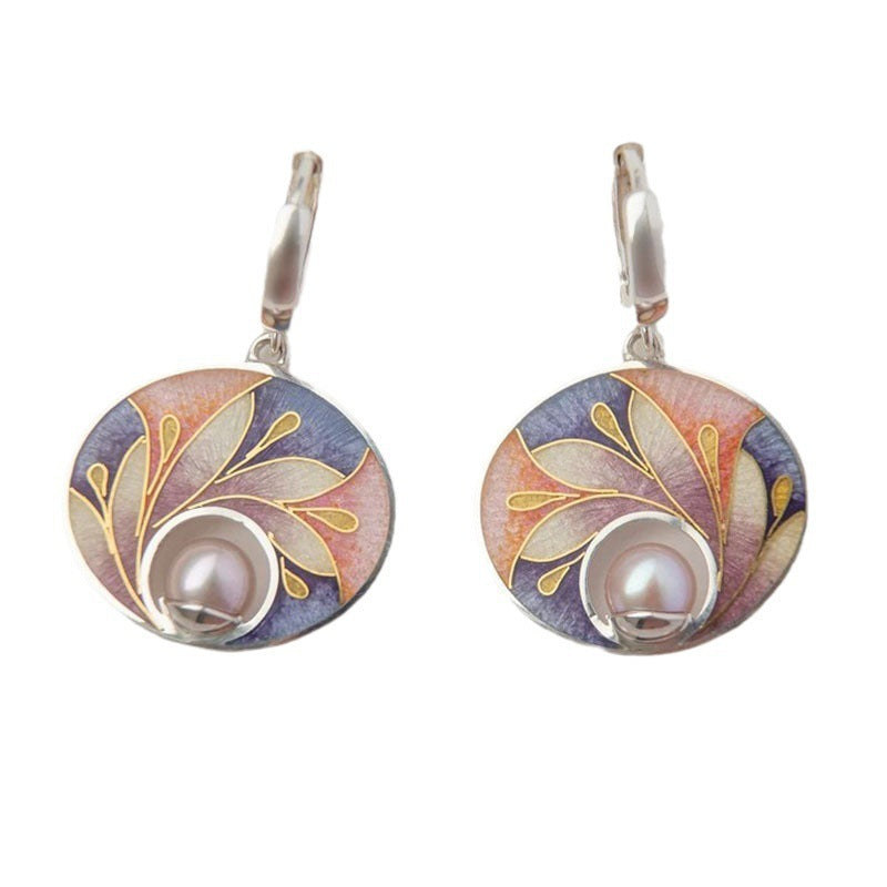 Fashion Exquisite Flower Enamel Pearl Earrings Pi-Mart