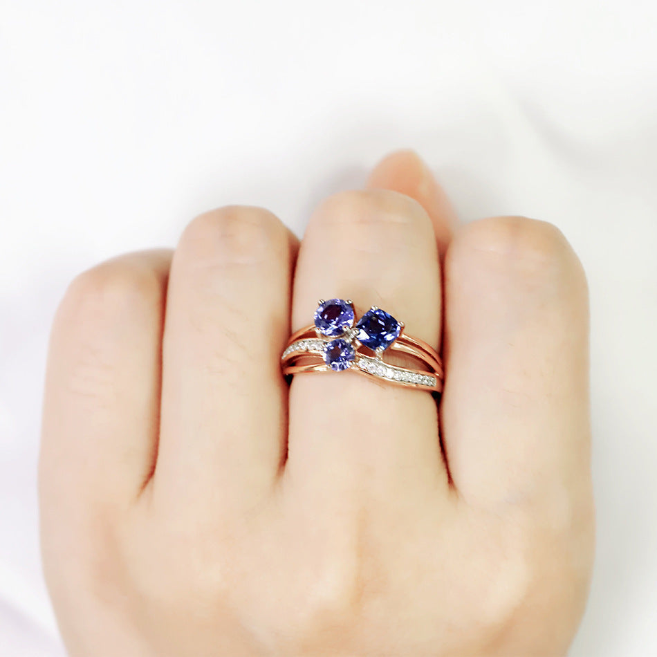 Sterling Silver Tan Sang Rose Gold Color Separation Plating Ring Pi-Mart