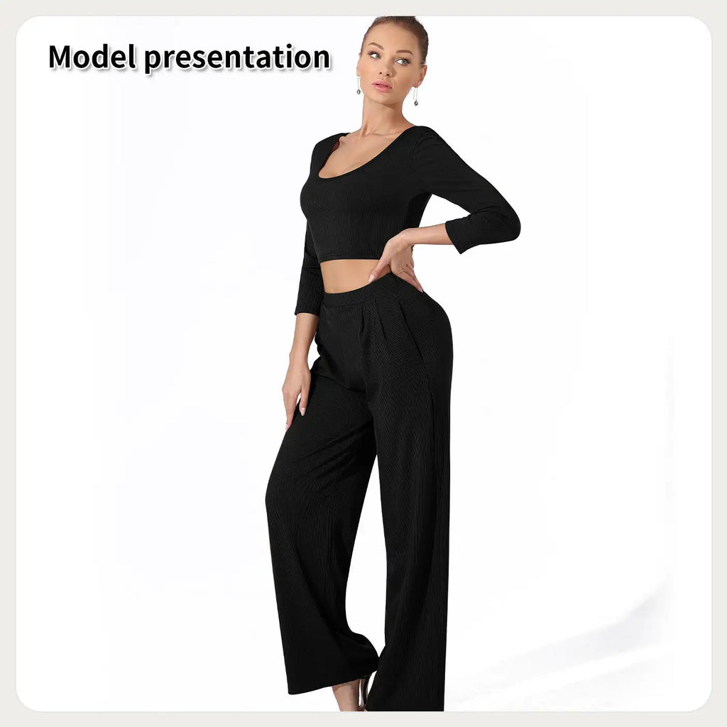 Women's Fashion Simple Solid Color Top Pants Set - SJB-DIAMOND ELITES