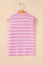 Sky Blue Striped V Neck Button Knit Vest