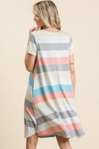Striped Short Sleeve Dress with Pockets For Women – Casual Striped Dress, Comfortable Short Sleeve Dress, Pocketed Striped Dress, Versatile Striped Dress, Relaxed Fit Dress, Effortless Striped Dress, Chic Short Sleeve Dress Stevvex