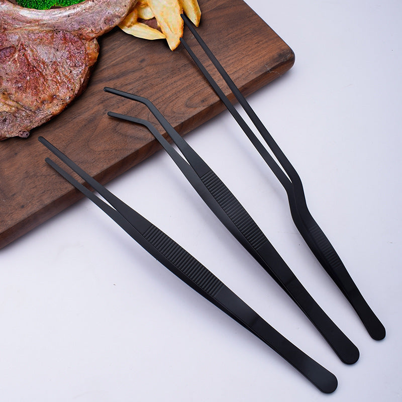 Stainless Steel Barbecue Tongs Outdoor Retro Long-handle Clip Fried Steak Anti-scald Restaurant Kitchen Plate Holder Pi-Mart