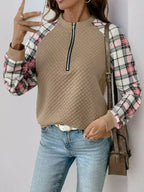 Perfee Plaid Half Zip Long Sleeve Texture Sweatshirt - SJB-DIAMOND ELITES