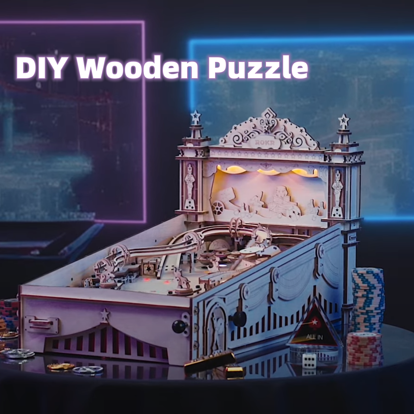 Robotime ROKR DIY Pinball Machine 3D Wooden Puzzle Amusing Table Game EG01 Pi-Mart