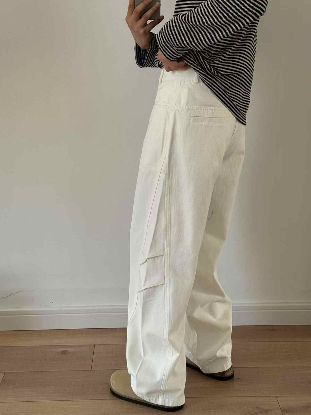 Three-dimensional Cut Pleated Washed All-match Matchet Pants White Unifrom Casual Jeans Lootquake LLC