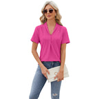 V-neck Hollow Design T-shirt Summer Loose Short-sleeved Top For Womens Clothing Pi-Mart