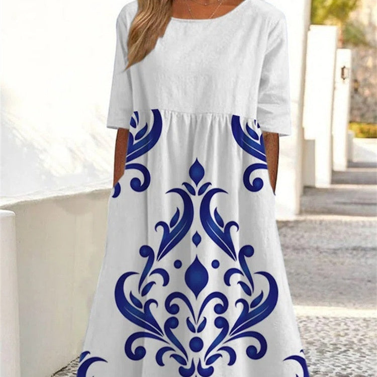 Women's Loose Round Neck Swing Dress Pi-Mart