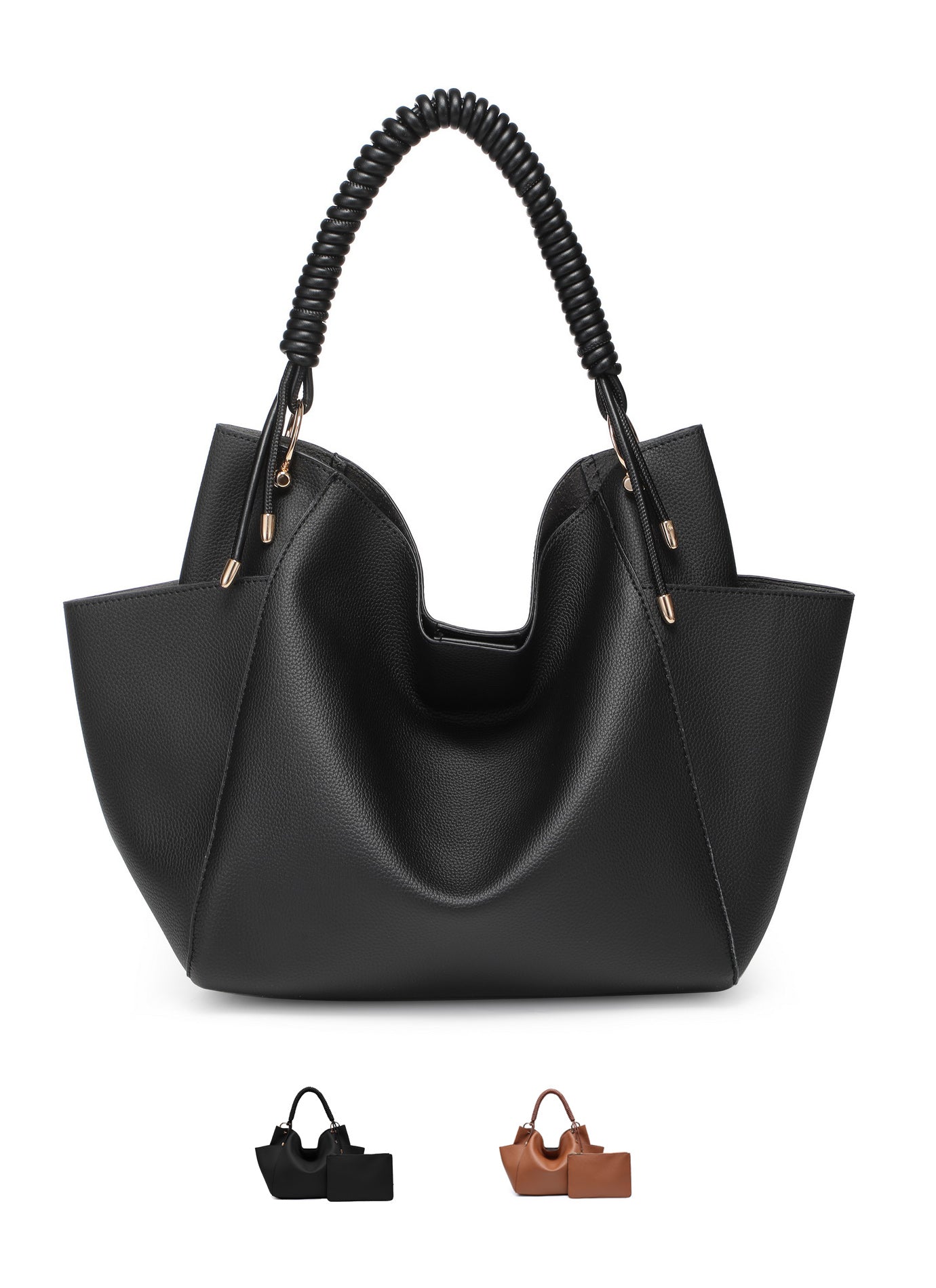 Women's Tote Bag Soft Hobo Bag With Unique Braided Woven Handle, Elegant Shoulder Purse With Matching Wallet Leather Purse Ladies Top-handle Shoulder Bags for Work, Casual, Travel - SJB-DIAMOND ELITES