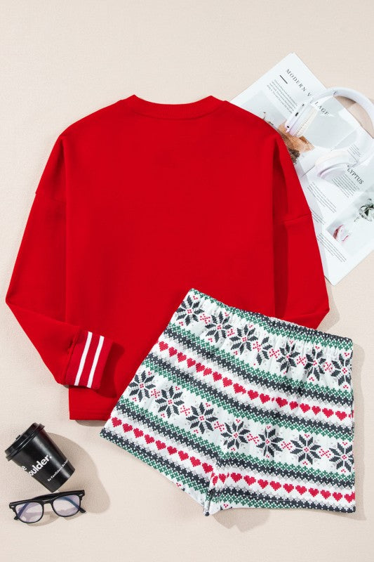 Christmas SLEIGH Top and Snowflake Shorts Set THRIXINE