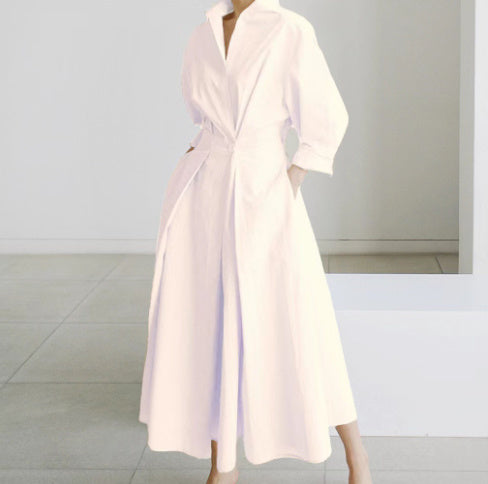 Long-sleeve Blouse Elastic Waist Swing Dress Pi-Mart
