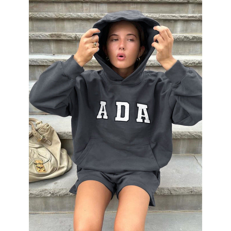 Casual And Versatile Letter Loose Hoodie With Fleece Lining For Women