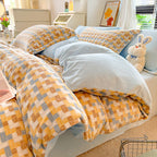 Nordic Striped Coral Fleece Duvet Cover Flannel Sheet Cover Three-piece Set Pi-Mart