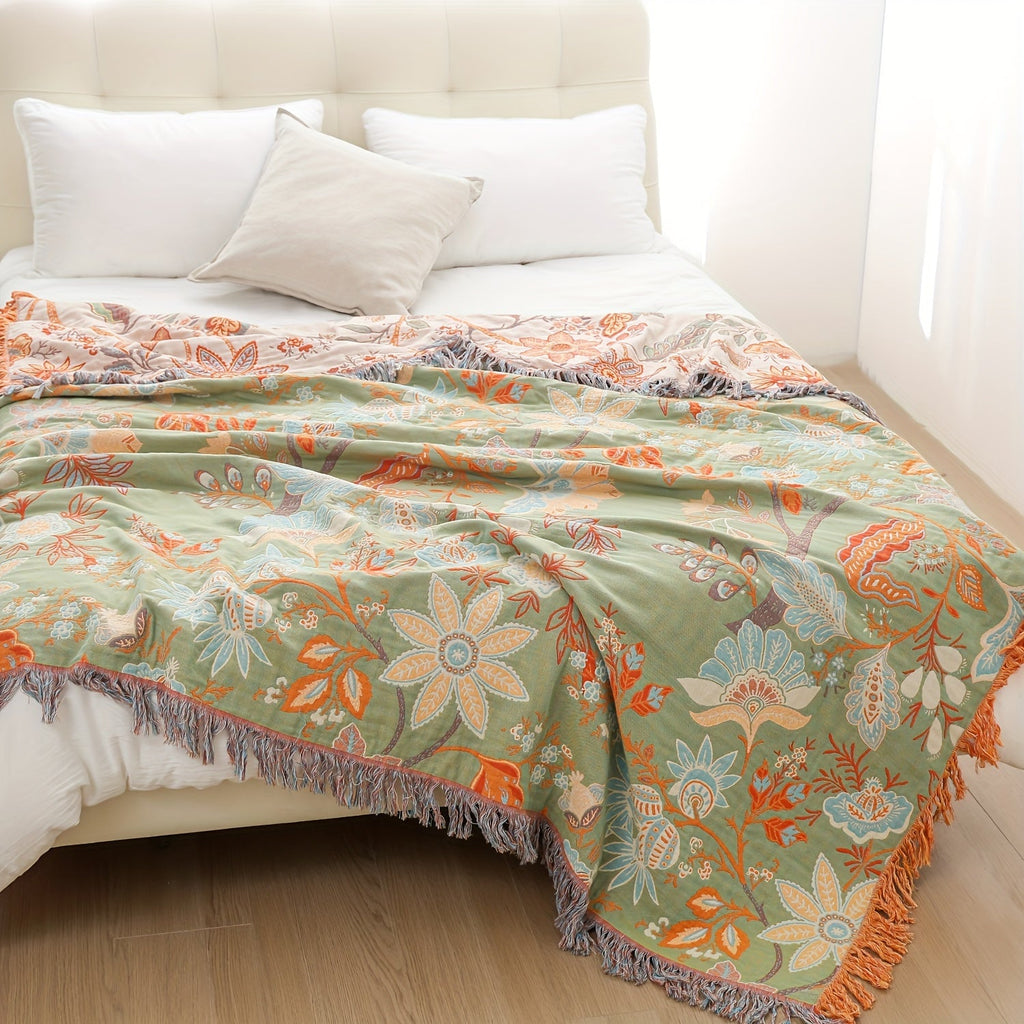 1pc Cotton Embroidered Tassel Blanket Bohemian Style Pattern Nap Cover Quilt Sofa Blanket Bed Sheet Bed Blanket