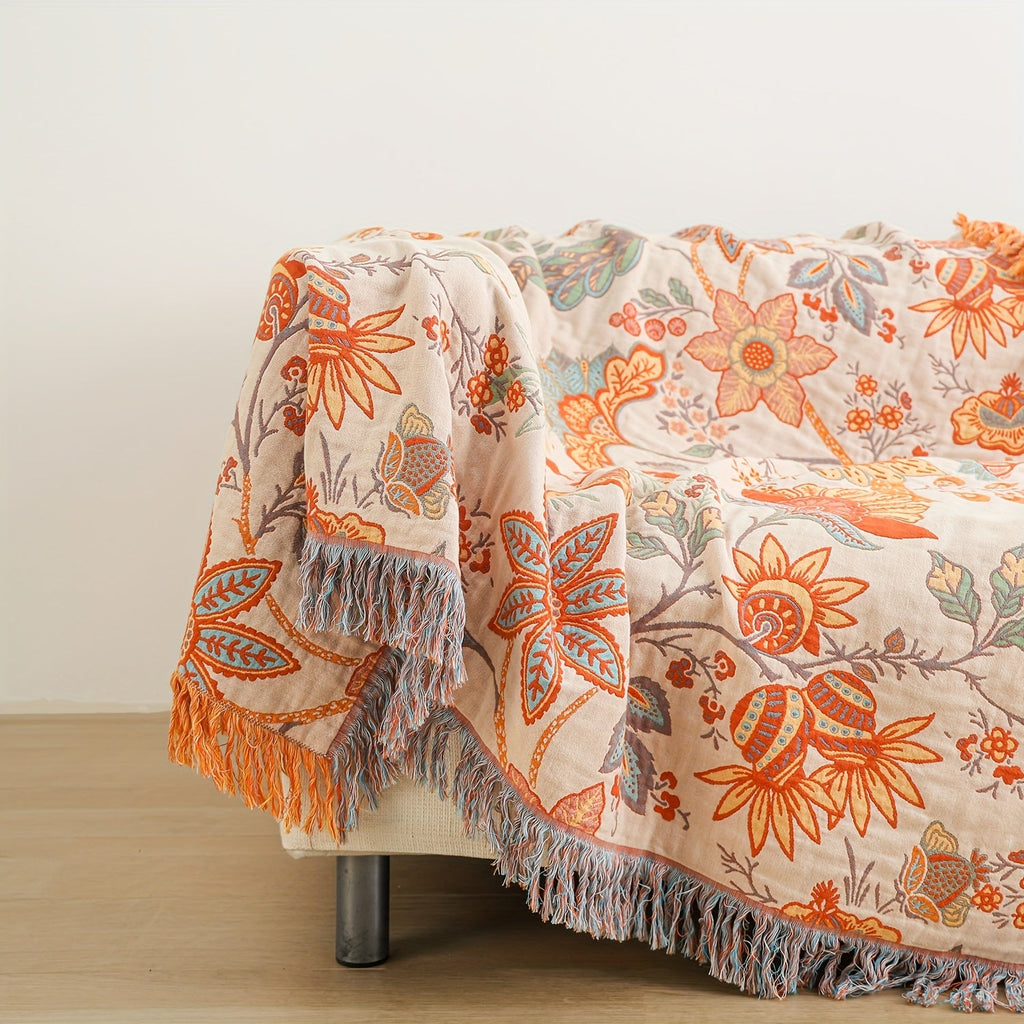 1pc Cotton Embroidered Tassel Blanket Bohemian Style Pattern Nap Cover Quilt Sofa Blanket Bed Sheet Bed Blanket