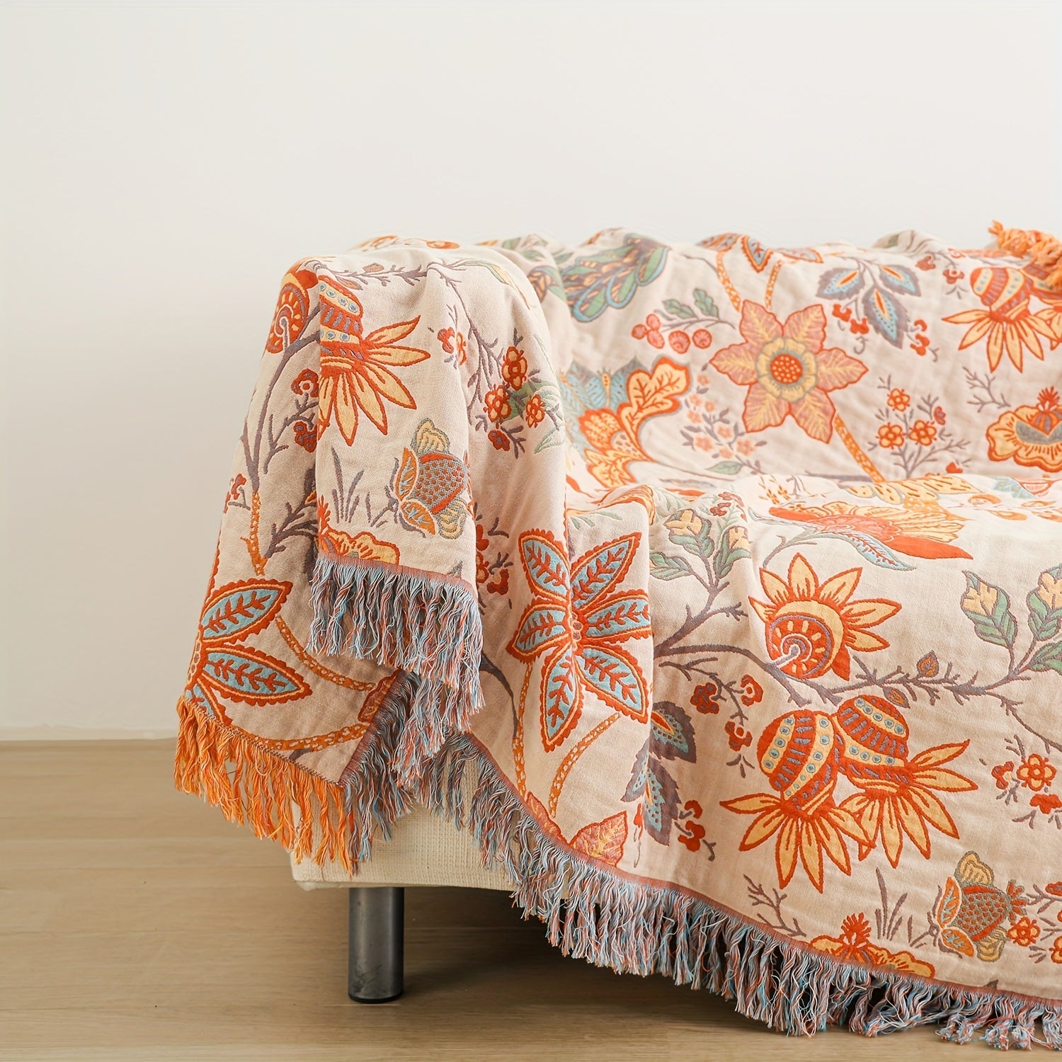 1pc Cotton Embroidered Tassel Blanket Bohemian Style Pattern Nap Cover Quilt Sofa Blanket Bed Sheet Bed Blanket