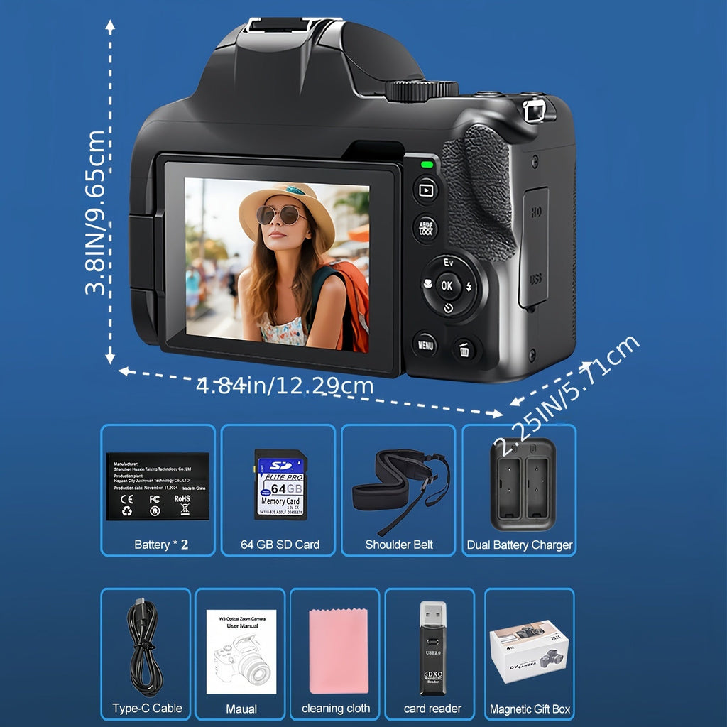 4K Digital Camera For Photography - 12X Optical Zoom 72MP Vlogging Camera For YouTube With 3" 180° Flip Screen, Autofocus Compact Camera With Battery, 64GB SD Card, USB Card Reader & Charging Stand Lootquake LLC