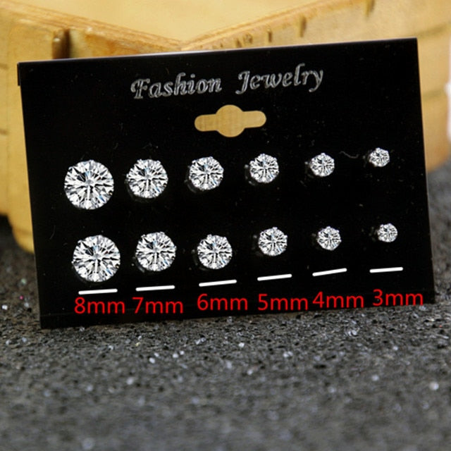 White Crystal Stud Earrings Set Pi-Mart