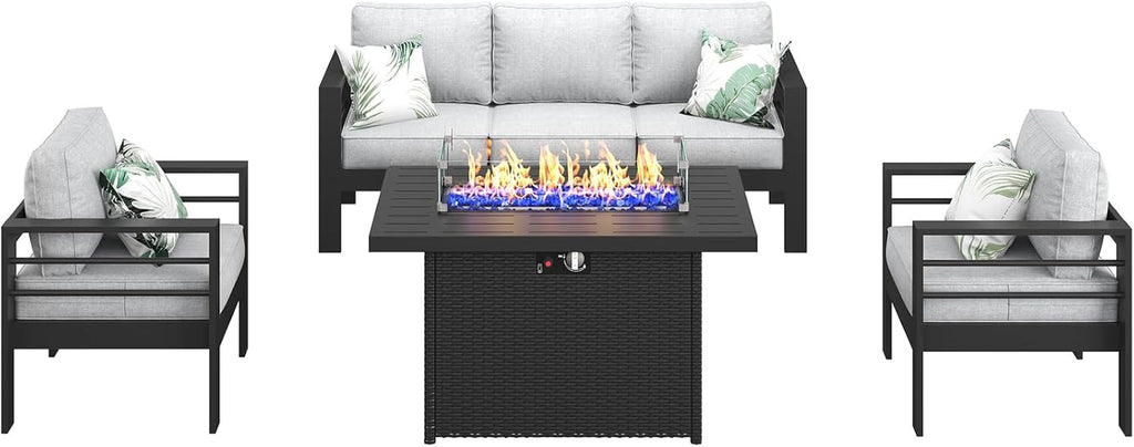 Aluminum Outdoor Patio Sectional Set With Fire Pit Table