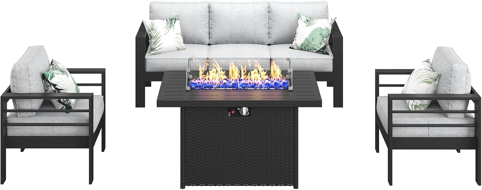 Aluminum Outdoor Patio Sectional Set With Fire Pit Table