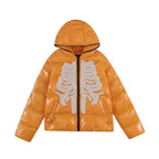 Street Retro Flocking Embroidery Skeleton Men's Hooded Cotton Jacket
