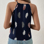Women's Feather Print Notch V-neck Versatile Camisole Vest - SJB-DIAMOND ELITES