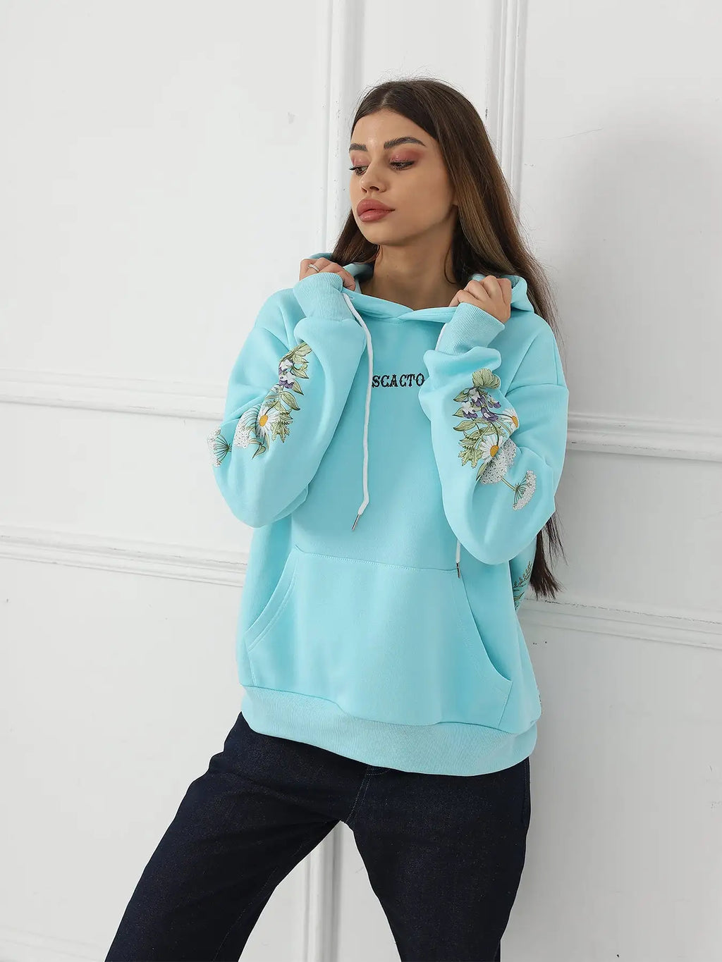 Women's Solid Color Floral Long Sleeved Sweatshirt - SJB-DIAMOND ELITES