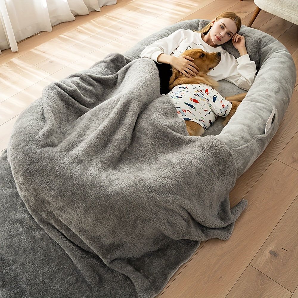 Giant Cozy Human-Dog Bed - Dual-Purpose Luxury Mat - XL 71x40x14 - Ultra-Soft Blanket Pillow - Perfect for Lounging & Snuggling - Fluffy Futon Style - Your New Home Essential Lootquake LLC