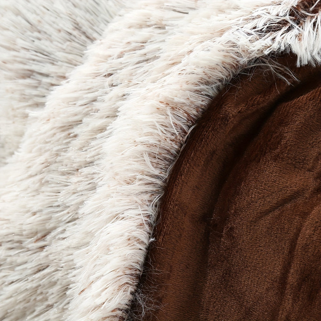 Luxury French-Style Plush Faux Fur Throw Blanket - Versatile Decorative Soft Polyester Bed, Sofa, and Car Blanket - All-Season Woven Cozy Cover for Home and Office Napping - 1pc Dual-Tone Long Pile