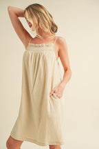 Embroidered Trim Gauze Square Neck Mini Cami Dress For Women – Feminine, Elegant & Stylish with Delicate Details Stevvex