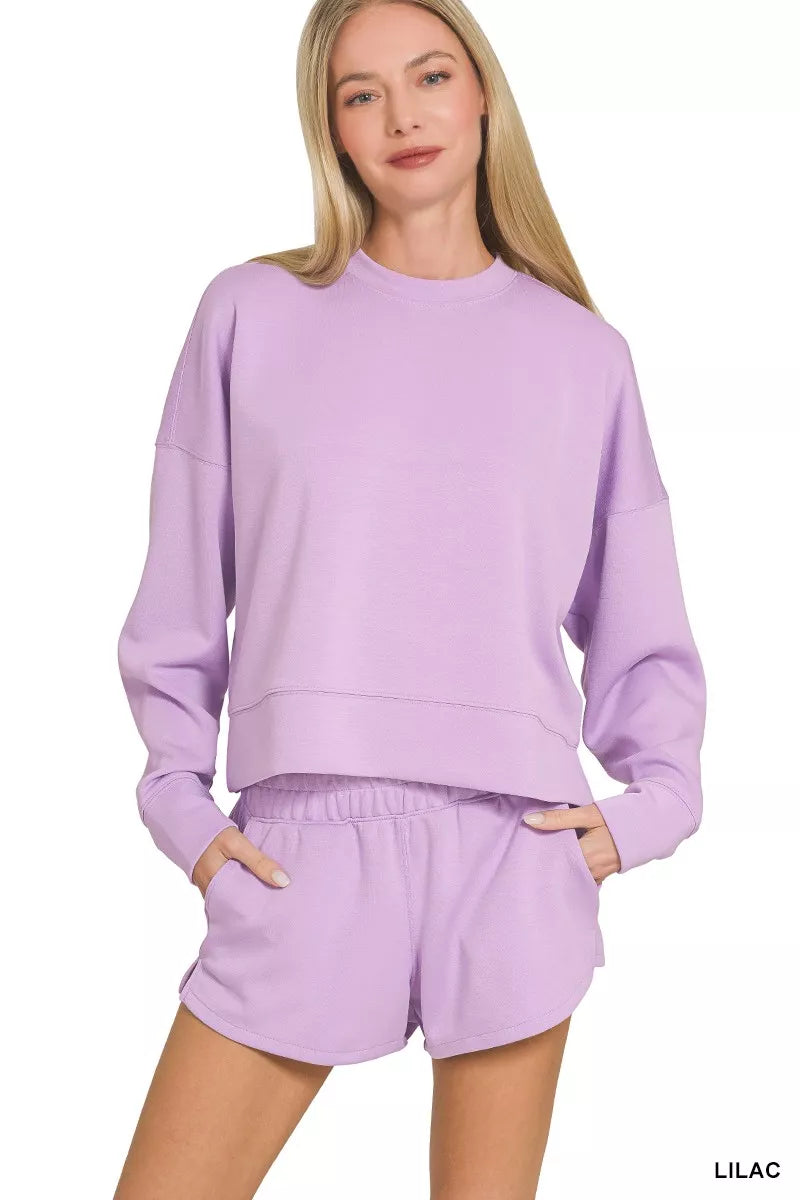 Zenana Scuba Long Sleeve Sweatshirts & Shorts Set THRIXINE