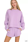 Zenana Scuba Long Sleeve Sweatshirts & Shorts Set THRIXINE