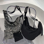 Slouch purse Crossbody, Casual bag Female, Zebra pattern fabric shoulder bag, large capacity hobo bag 2 in 1