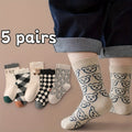 5 Pairs of Vibrant Cartoon Checkered Crew Socks for Boys - Calf Socks with Breathable, Comfy, Casual Style for Unisex Kids, Perfect for Outdoor Play All Seasons, Soft, Gentle, and Durable Lootquake LLC