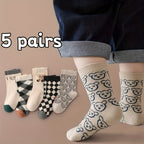 5 Pairs of Vibrant Cartoon Checkered Crew Socks for Boys - Calf Socks with Breathable, Comfy, Casual Style for Unisex Kids, Perfect for Outdoor Play All Seasons, Soft, Gentle, and Durable Lootquake LLC