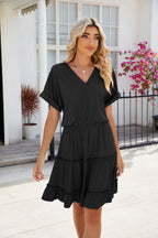 Short Sleeve Tiered Mini Dress Feminine & Flowy Modern Women Summer Dress
