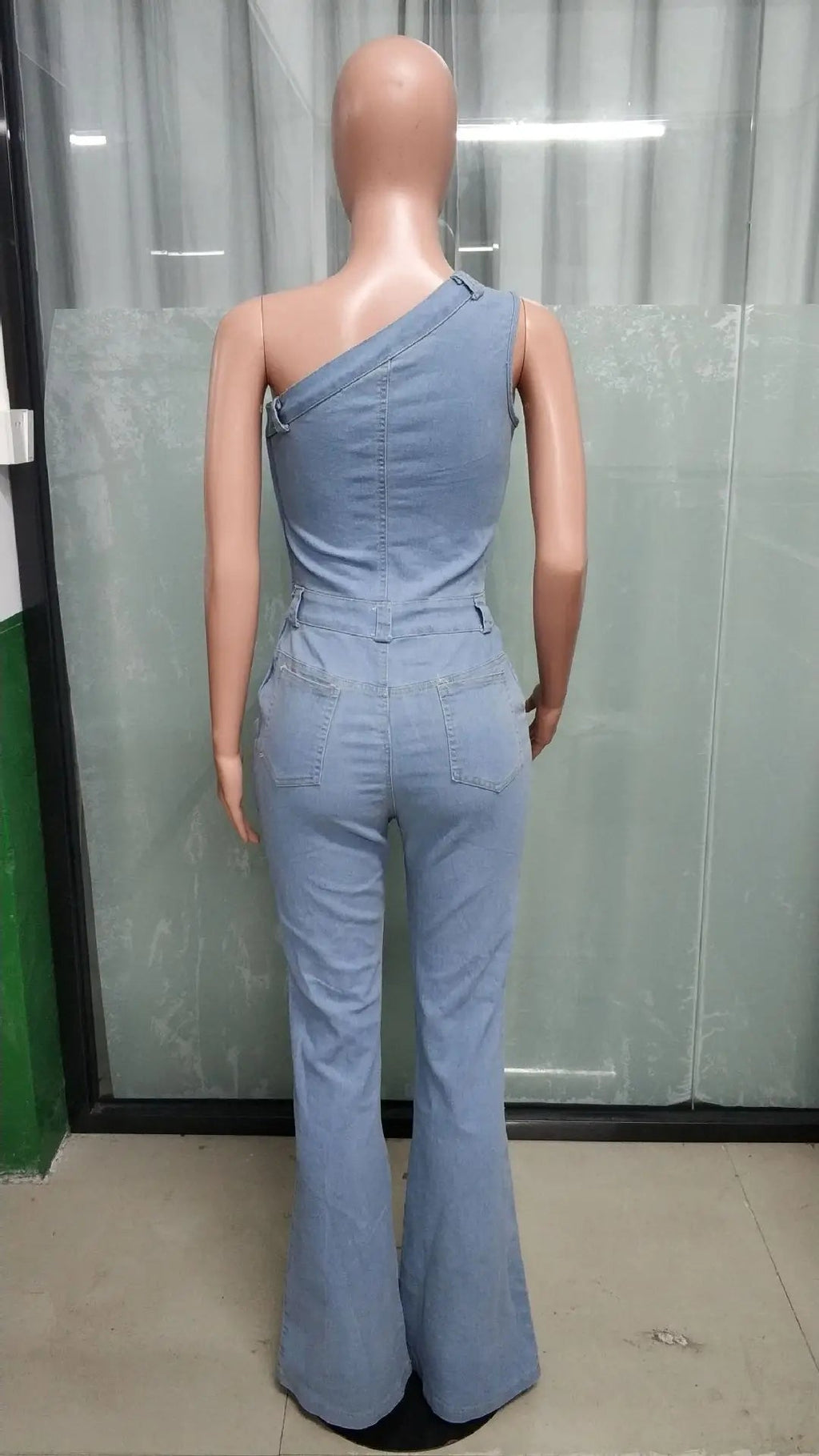 Demin Overalls Women Jumpsuits One Shoulder Mom Jeans Bodycon Long Pants Flare Pant High Waist Streetwear Y2k Slim Fit Rompers Purplish Diva