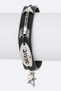 Fearless Black Leather Bracelet Adjustable Men Women Charm
