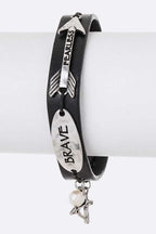 Fearless Black Leather Bracelet Adjustable Men Women Charm