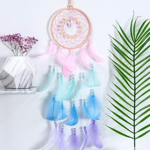 Feather Crafts Dream Catcher Brown Wind Chimes Handmade Christmas Net Handmade Wall Hanging Home Decor Dream Catcher With Feathers For Wall Hanging Car Home Balcony Decorations Stevvex