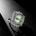 Ins Wind Luxury Crystal Ring Femininity Silver Set With Large Natural Green Crystal Pi-Mart