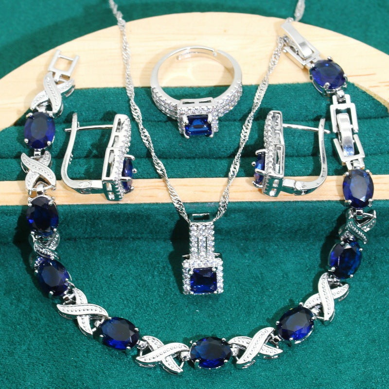 Zircon Bracelet Necklace Earring Ring Pi-Mart