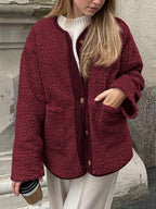 Modern Cozy Women Luxuriously Cozy Contrast Button Up Sherpa Jacket with Pockets For Fall & Winter Stevvex