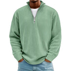 Corduroy Zipper Stand Collar Sweatshirt Fashion Warm Solid Color Long Sleeve Top Men's Casual Polo Shirt Clothing