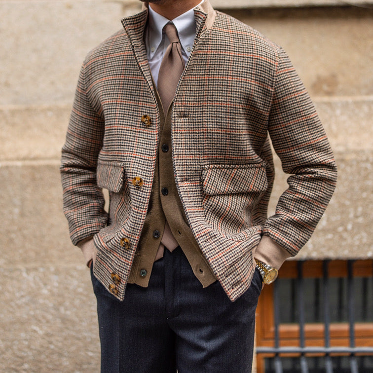 Bomber Jacket Tweed Fleece Cropped Slim-fit Jacket With Stand-up Collar Pi-Mart