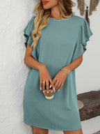 Ruffled Round Neck Short Sleeve Dress Feminine Simple Classic Dress Breathable And Comfy Dress Stevvex