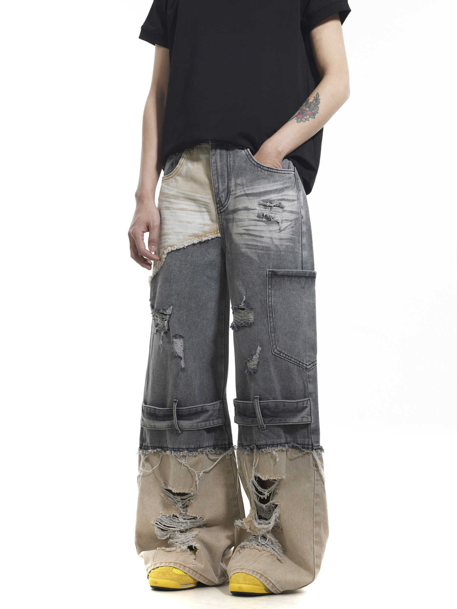 Niche Heavy Industry Washed Damaged Stitching Skinny Jeans Lootquake LLC