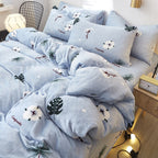 Flannel Bed Sheet Cover, Quilt Cover, Pillowcase And Bedding Set Of 4 Pi-Mart
